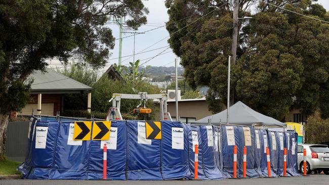 Parking and traffic was restricted on Bellerine St between Little Myers St and McKillop St as Barwon Water completed underground works to clear a sewer blockage. Picture: Alison Wynd