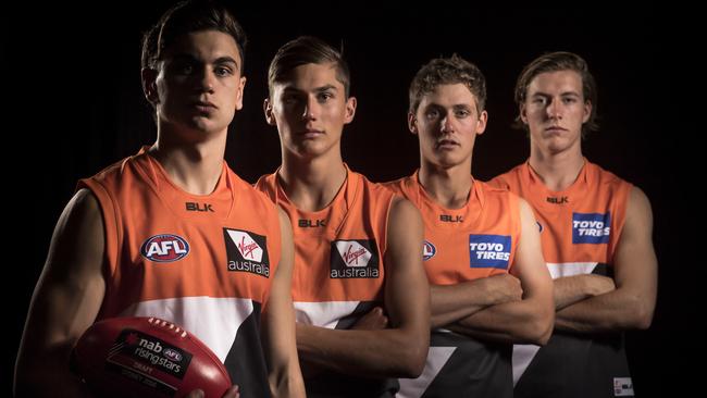 GWS’s draft haul (L-R) Tim Taranto, Isaac Cumming, Harry Perryman and Will Setterfield. Picture: Getty