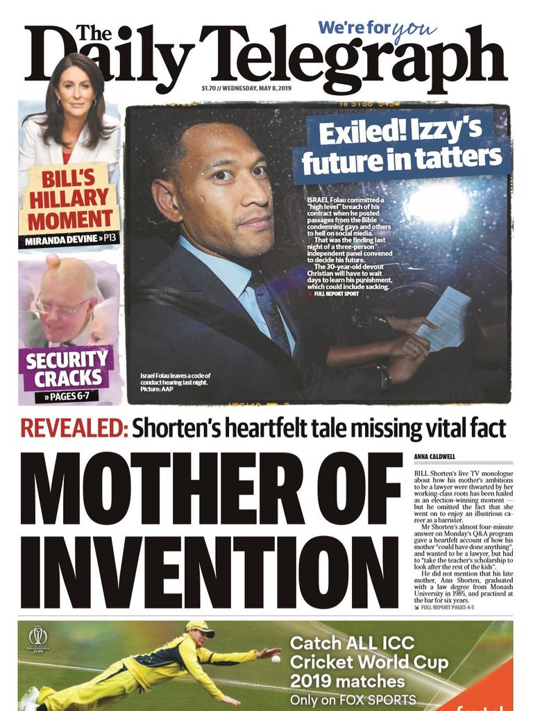 Daily Telegraph front page for May 8