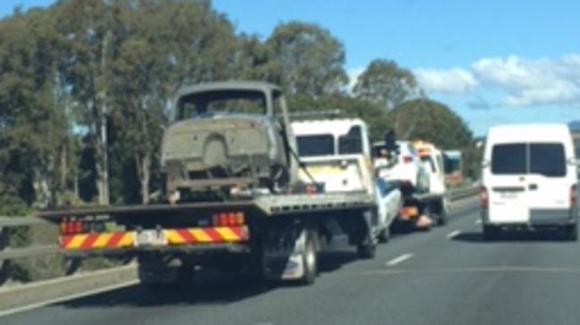 Damaged vehicles after crash on M1 at Nerang. Photo: Alison Marks