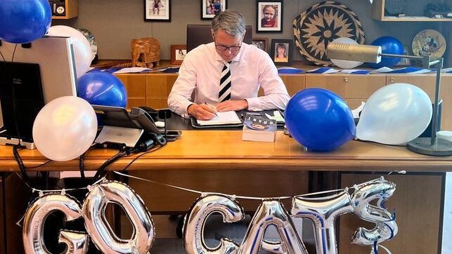 Deputy PM and Mad Cats fan Richard Marles has decked out his office in blue and white.