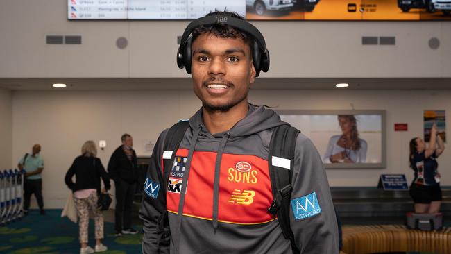 Lloyd Johnston at Darwin Airport ahead of the Gold Coast’s match against Bulldogs. Picture: Pema Tamang Pakhrin