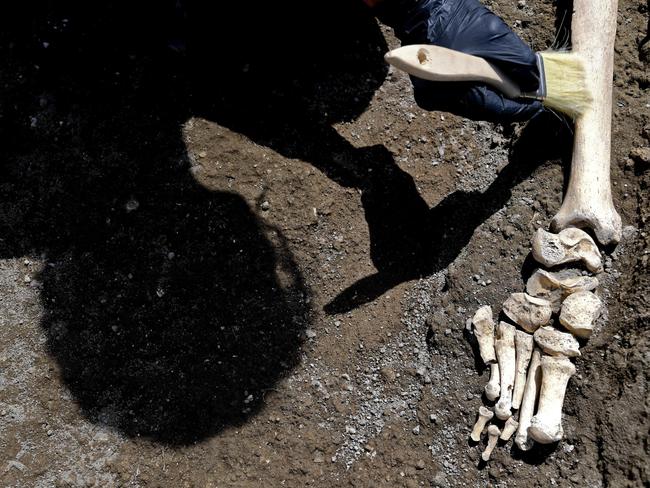 The skeleton was found during recent excavations and is believed to be of a 35-year-old man with a limp. Picture: Ciro Fusco/ANSA via AP