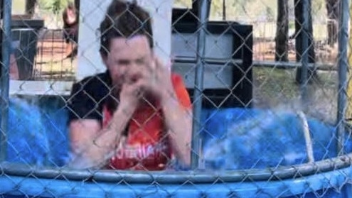 Going … Chief Minister Lia Finocchiaro shows she is a good sport putting herself up to be dunked at the Freds Pass Rural Show