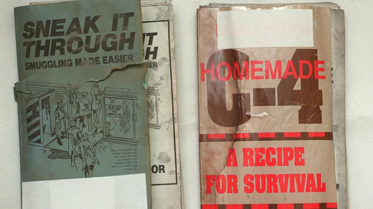 Two books exhibited at the NCA bombing inquest allegedly found with Domenic Perre's fingerprints on them. Picture: Supplied