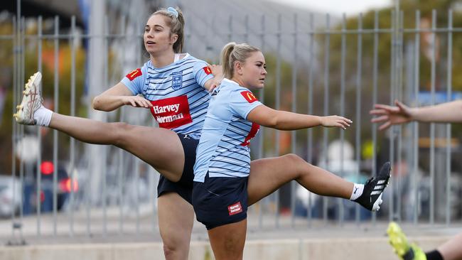 Kezie Apps and Keeley Davis at NSW women's State of Origin training. Picture: Toby Zerna