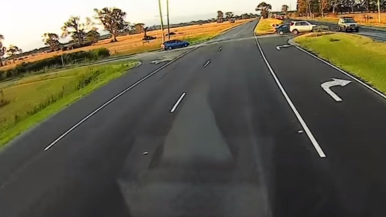 The blue hatchback enters from Glasscocks Rd. Picture: Dash Cam Owners Australia/ Facebook.