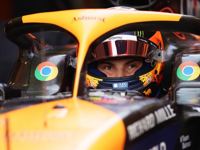 MELBOURNE, AUSTRALIA – MARCH 23: Oscar Piastri of Australia and McLaren prepares to drive in the garage during final practice ahead of the F1 Grand Prix of Australia at Albert Park Circuit on March 23, 2024 in Melbourne, Australia. (Photo by Robert Cianflone/Getty Images)