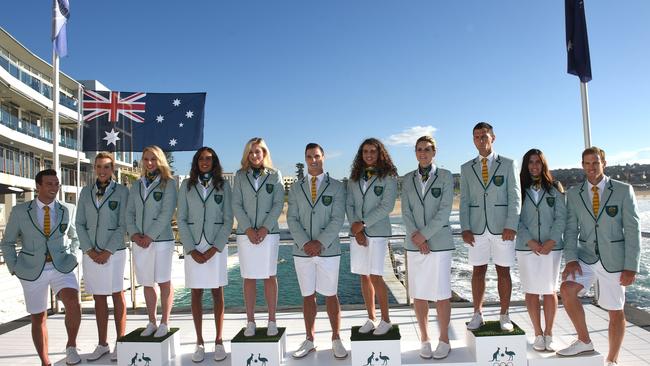 Australian Olympic athletes model the uniform for Rio 2016.
