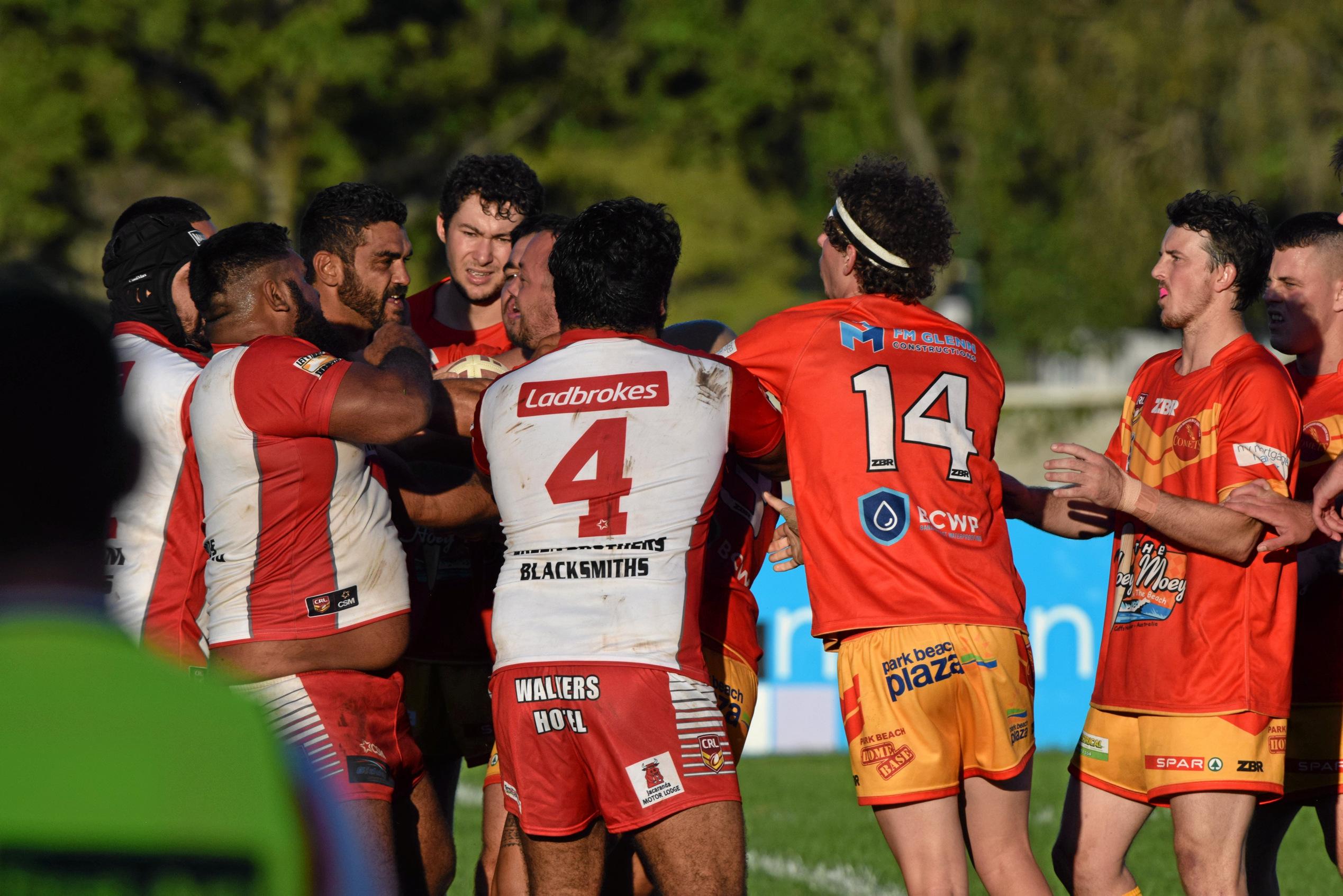 The Coffs Harbour Comets v South Grafton Rebels game had to be stopped early after numerous fights broke out and players were sent from the field.