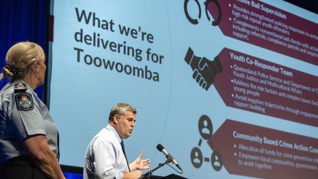 Police Minister Mark Ryan addresses the crowd at the youth crime forum. Picture: Kevin Farmer