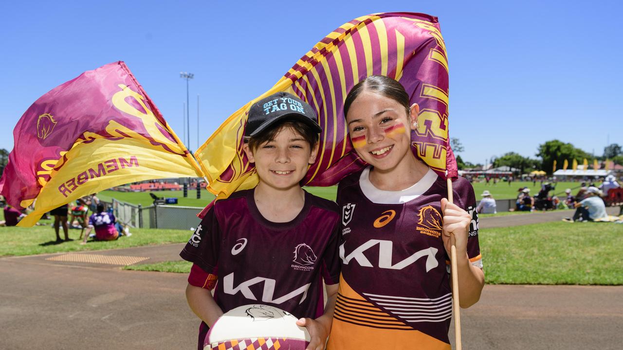 Baxter and Imogen Ross at the NRL Pre-Season Challenge game between Broncos and Titans at Toowoomba Sports Ground, Sunday, February 16, 2025. Picture: Kevin Farmer