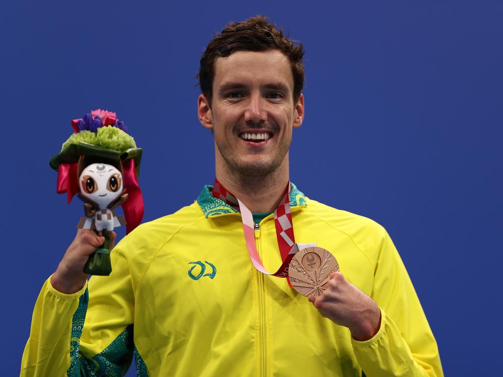 Bronze medallist Blake Cochrane on the podium. Picture: Getty Images