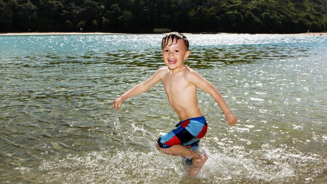 Manning Ormsby enjoys a run and swim at Tallebudgera Creek.