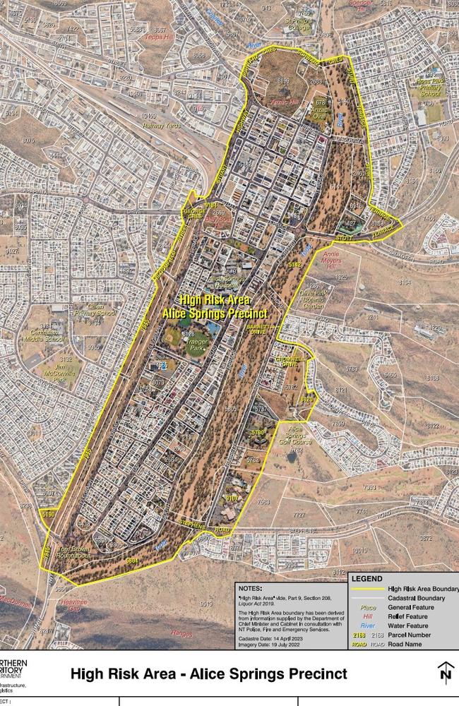 Designated High Risk Area where a 6pm to 6am youth curfew will be enforced in Alice Springs. Picture: Supplied.