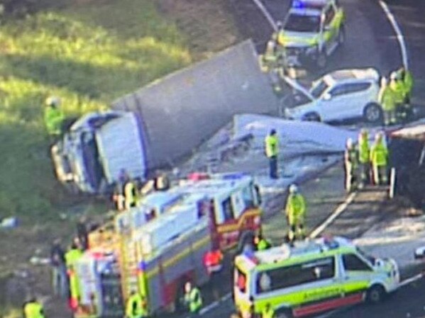 A person is fighting for life in a multi-vehicle collision at Bald Hills on Wednesday morning. Picture. Seven News