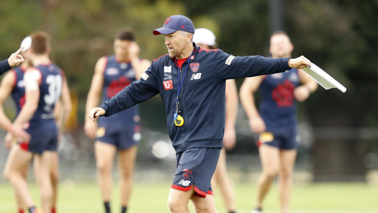 Darren Burgess and the Demons have postponed their AFL training session due to poor air quality. Picture: Darrian Traynor
