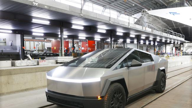 The Tesla Cybertruck at Incat in Derwent Park. Incat is currently building its first electric ferry. Picture: Nikki Davis-Jones