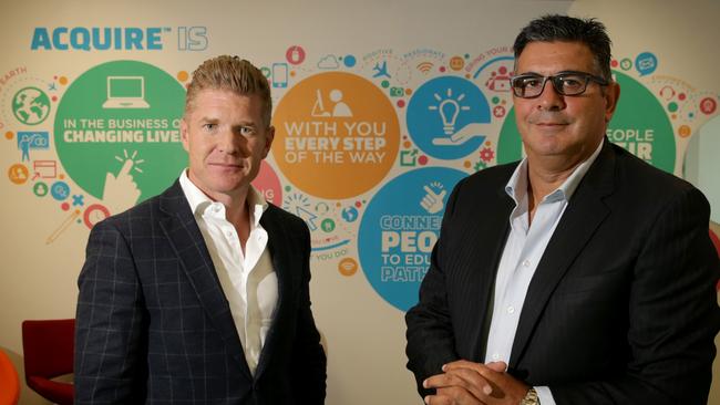 John Wall was managing director and Andrew Demetriou chairman of Acquire in February 2015. Picture: Stuart McEvoy