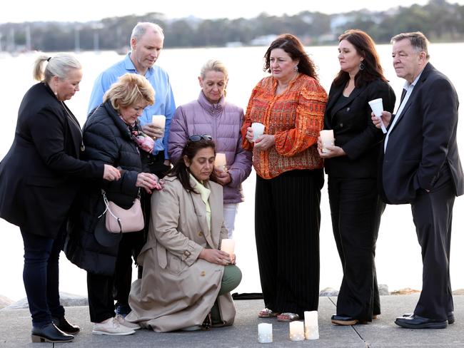 Bayside Council Mayor Bill Saravinovski (far right) with organiser Carmela Savoca (3rd from right) and local residents after a candlelight vigil was held for Lilie James and other DV victims in Sans Souci. Picture: Damian Shaw