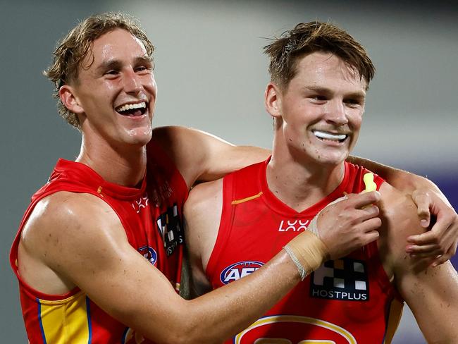 Bailey Humphrey (right) says he took valuable lessons about the mental side of football out of last season. Picture: Michael Willson/AFL Photos via Getty Images