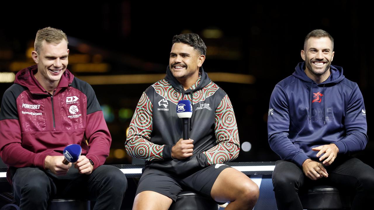 Latrell Mitchell with other elite NRL fullbacks Tom Trbojevic and James Tedesco.