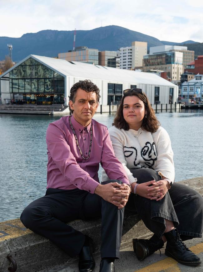 First Nations (palawa-pakana) Tasmanians Aria Ritz and Nathan Charles Brown at a National Reconciliation Week forum in Hobart. Picture: Chris Crerar