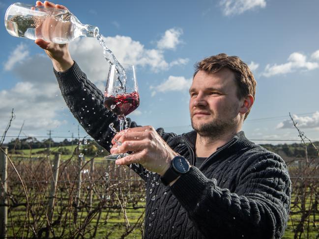 21-07-2023 James Kenny from Bellarine Estate is using reclaimed water to irrigate their vines.ff Piture: Brad Fleet