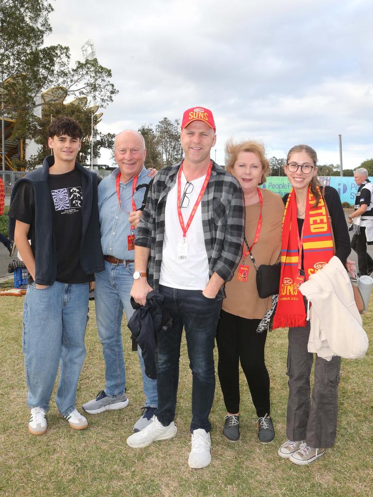 Gold Coast Suns vs. Collingwood. Ash, Mike, Nathan, Justene and Emily Woolnough. 29 June 2024 Carrara Picture by Richard Gosling