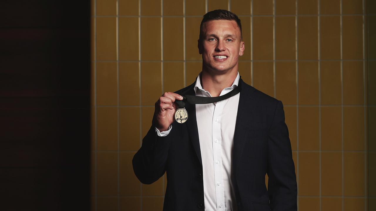 Canberra five-eighth Jack Wighton with the 2020 Dally M Medal. Picture: Mark Metcalfe/Getty