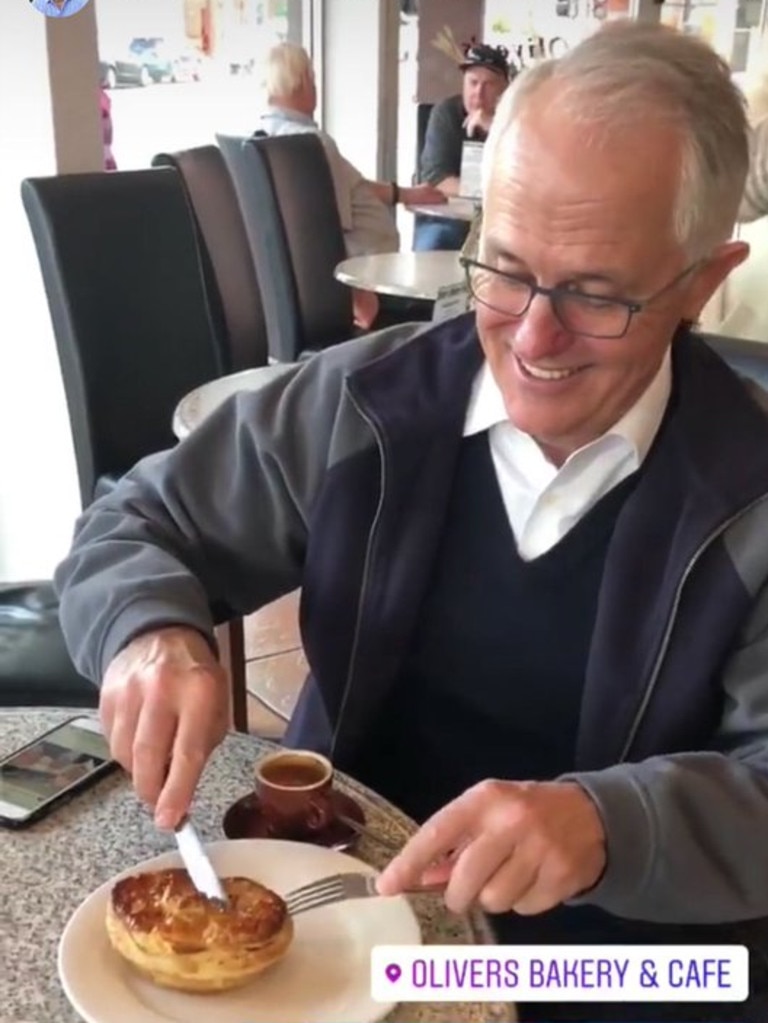 Turnbull eats a pie with a knife a fork.