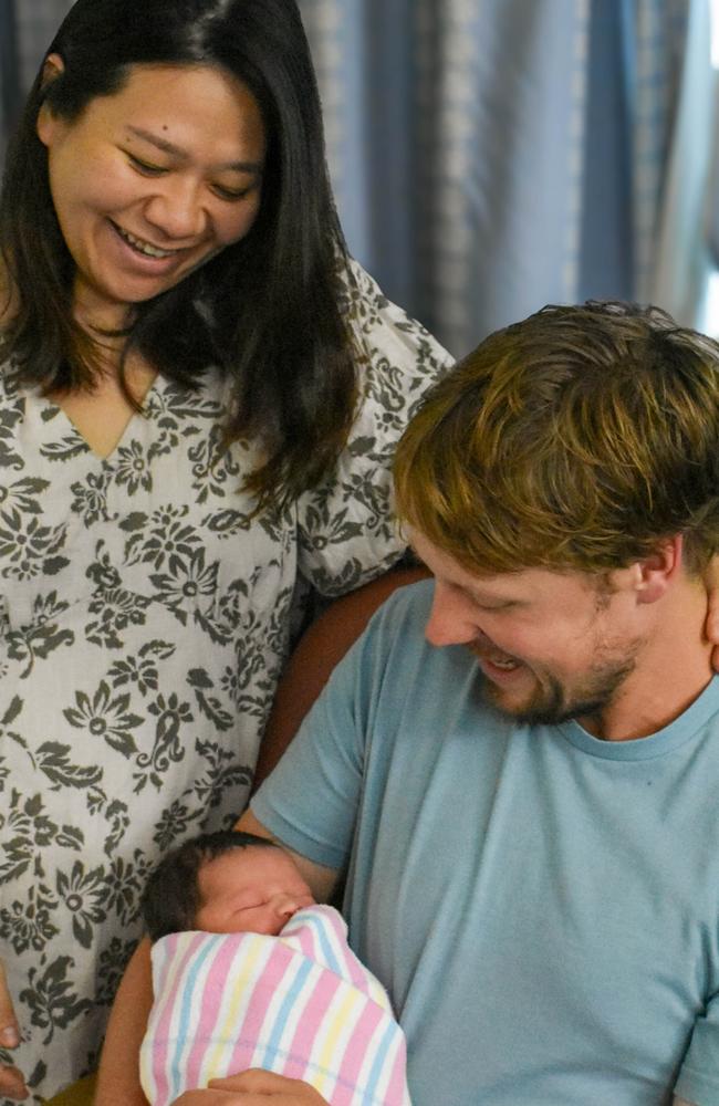 Liam Walsh and Tzu-Ling Huang with daughter Remi, the first baby of 2025 born at Port Macquarie Base Hospital.