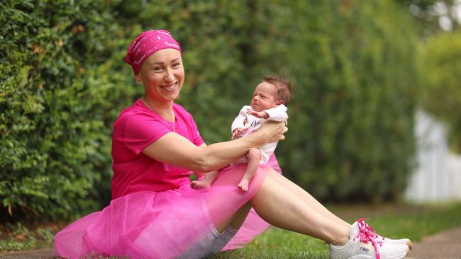 Emma Perkins gave birth to son Owen despite the pregnancy "feeding'' her breast cancer. Picture: Peter Wallis