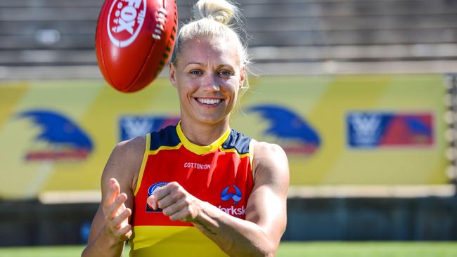 Adelaide’s AFLW star Erin Phillips ahead of the Crows’ season opener against Brisbane on Saturday night. Picture: Brenton Edwards (AAP).