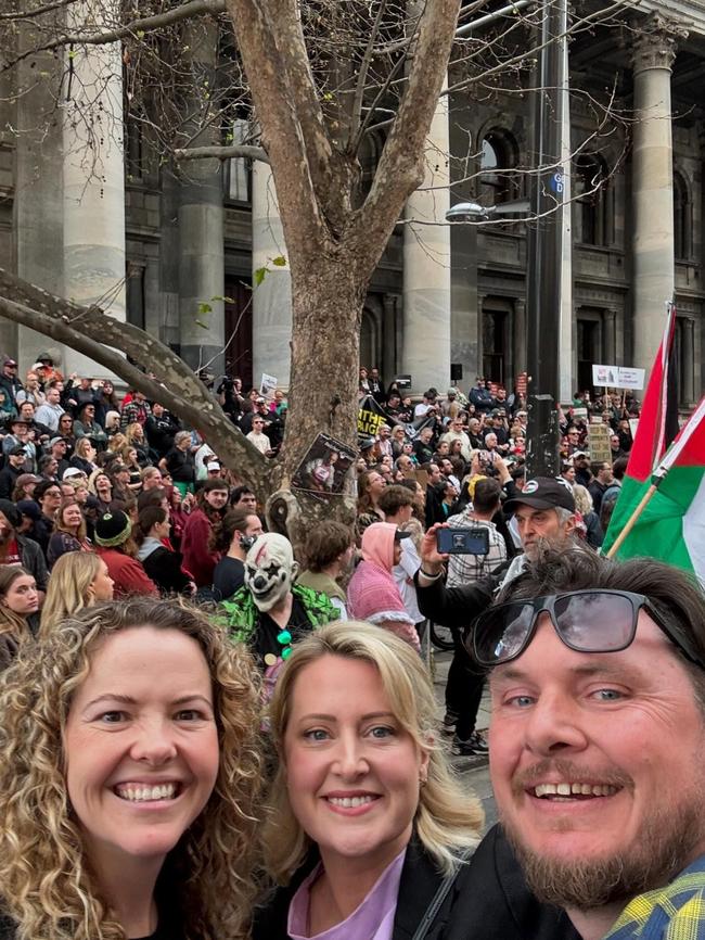 Labor MP Nadia Clancy at the Save the Cranker rally on the steps of parliament with colleague, Lucy Hood. Picture: Instagram / @nadiaclancy