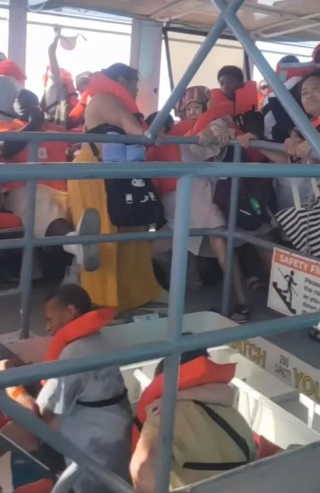 Passengers screamed for help and panicked as the ship tilted dangerously to one side. Picture: TikTok/kellyswitz