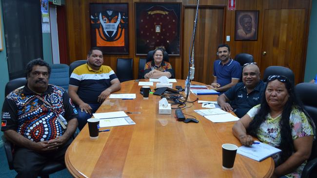 Councillors Fred Cobbo and Tom Langton with new mayor Elvie Sandow, CEO Zala Chatur and councillors Leighton Costello and Bronwyn Douglas at their first official meeting as a new council. Photo: Michael Monk