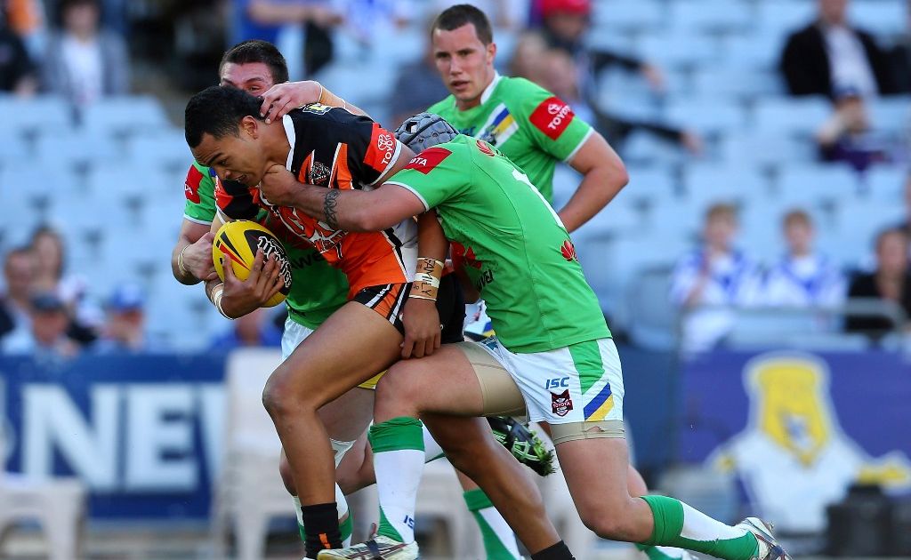 Mosese Fotuaika of the Wests Tigers. Picture: Cameron Spencer - Getty Images