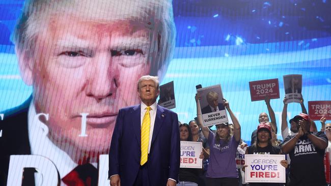 Donald Trump greets supporters during a town hall at Phoenix, Arizona. Picture: Getty Images/AFP