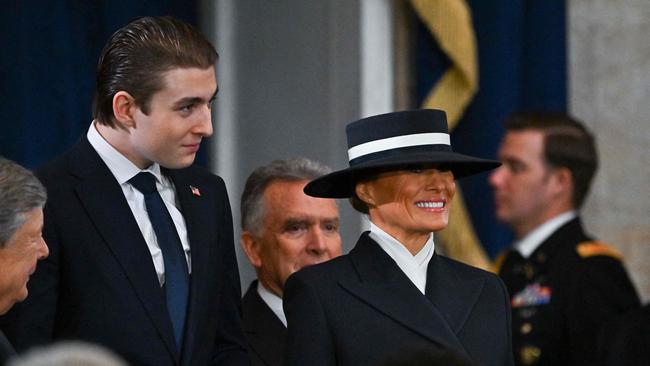 Barron Trump and Melania Trump arrive for the 60th inaugural ceremony.