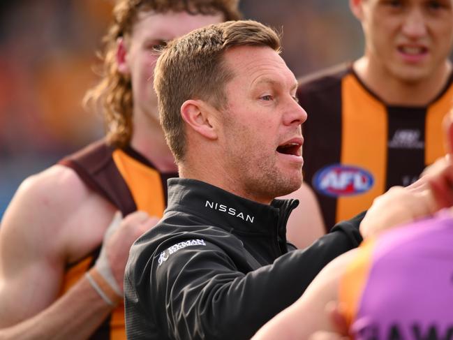 Sam Mitchell was left frustrated by the Hawks’ performance on Sunday. Picture: Morgan Hancock/Getty Images.