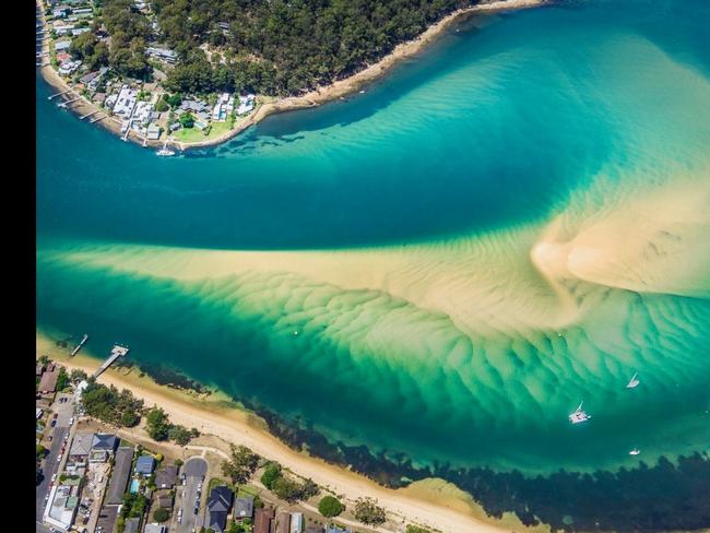 Aerial pics of the entrance to Brisbane Water showing how badly it has become silted up with sand. Picture: Supplied from Peninsula Chamber of Commerce