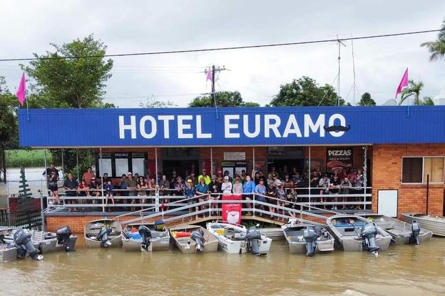 The Euramo Hotel is right between the Tully and Murray rivers, and is renowned for flooding. Locals take a boat directly from home to the hotel for a beer when the water rises. Picture: Supplied