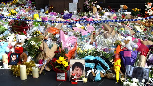 The floral tribute on the corner of Bourke and Elizabeth Street. Picture: Nicole Garmston