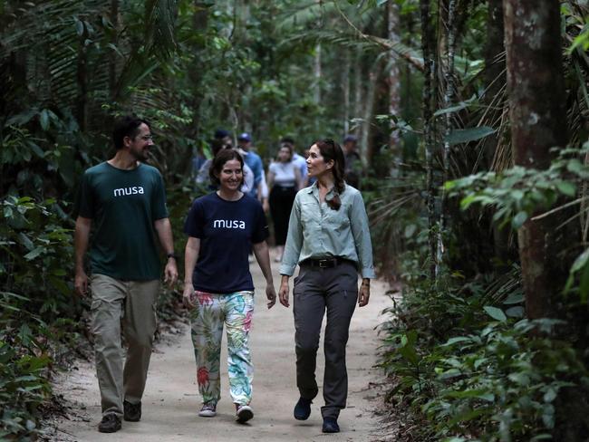 Mary appeared relaxed in the rainforest. Picture: AFP