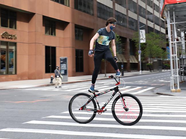 No cars on the streets of New York means a boon for bike riders. Picture: Getty Images