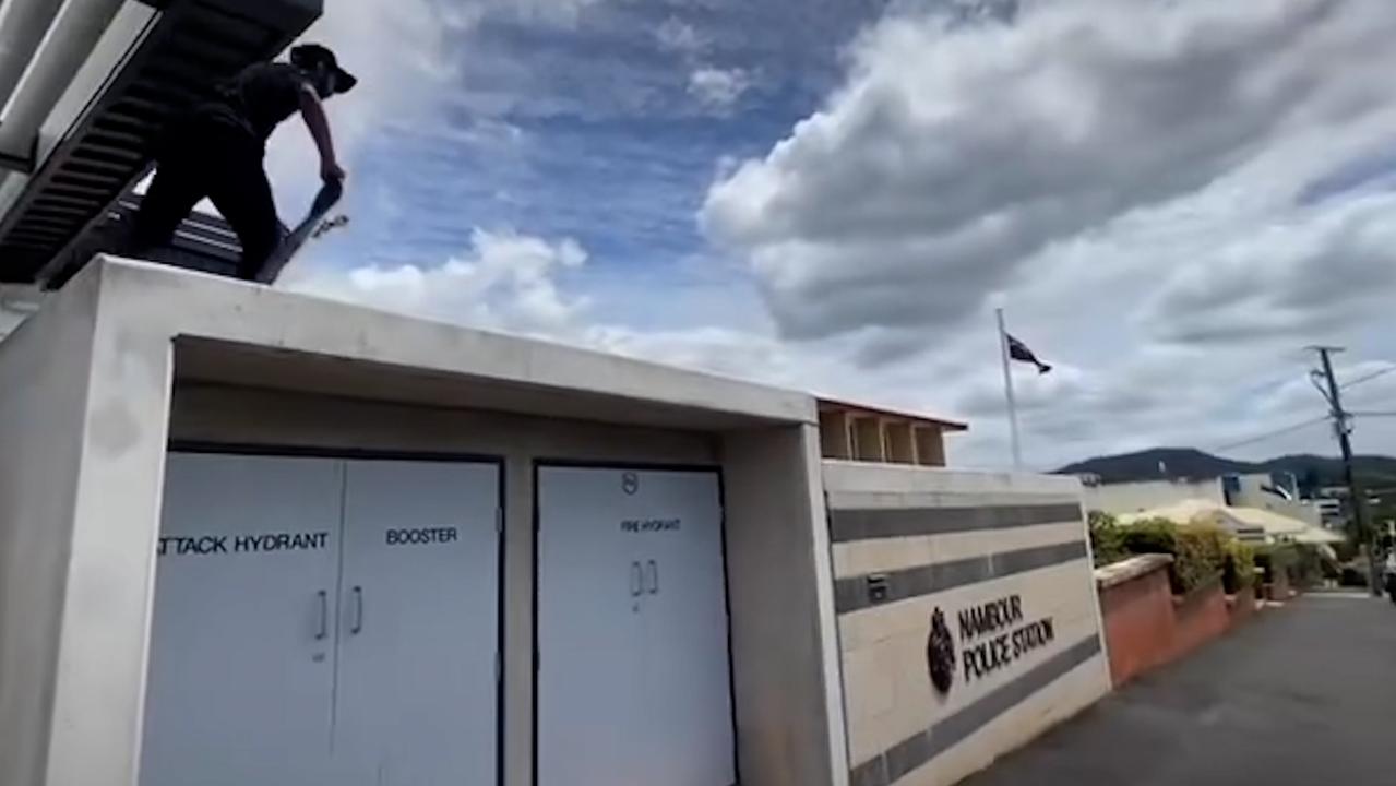 Skateboarding at Nambour Police Station. Picture – Instagram.