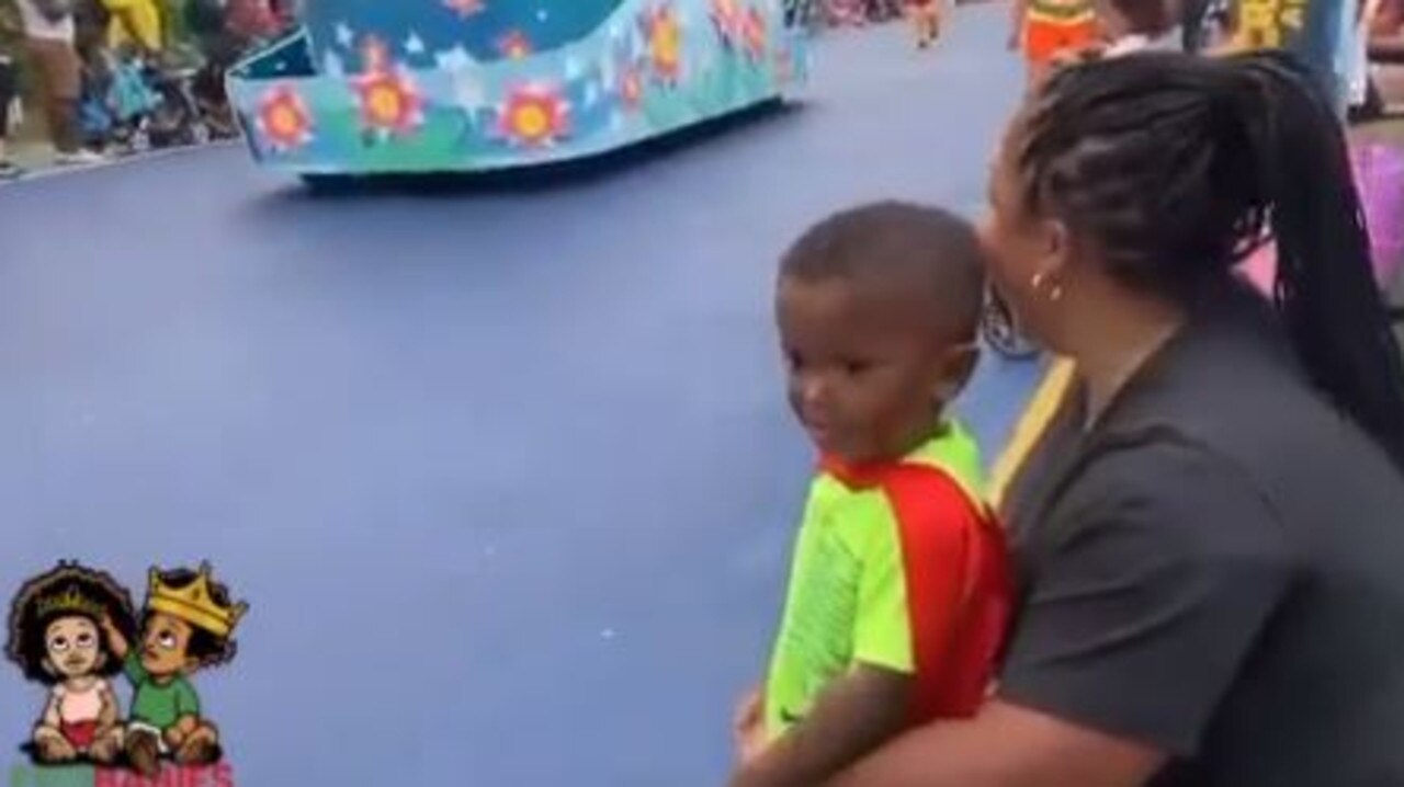 A clip shows an excited black boy being ignored by an employee dressed up as Sesame Street’s Rosita. Pictire: Instagram/frobabies