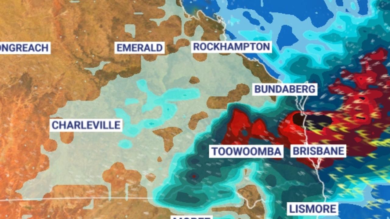 The east coast is looking at 10 days worth of rain this week. Picture: Sky News Weather.