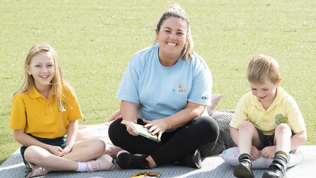 Georgia Weeks 9yrs, Deanna Sherry area manager for Their Care, and Tyrer Okeeffe 5 photographed at Their Care, Engadine West Public School. NSW Picture: Daily Telegraph / Monique Harmer